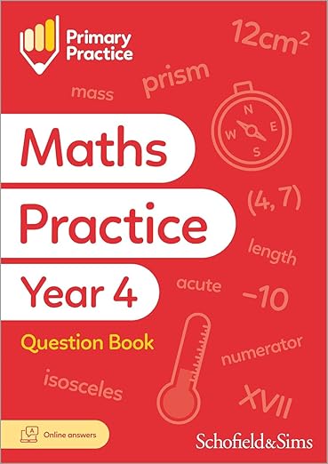 Book cover for 'Primary Practice Maths Year 4 Question Book, Ages 8-9'